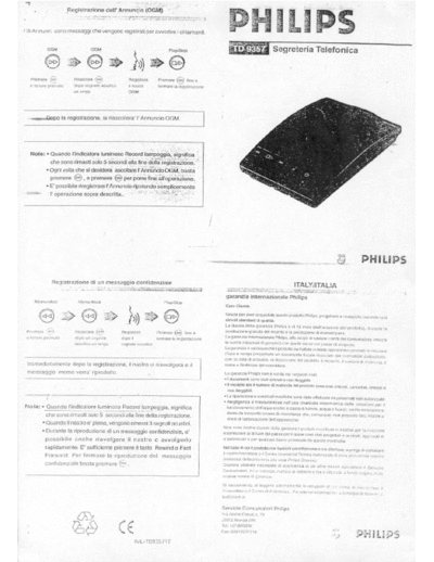 Philips TD9357 Philips TD9357 Segreteria Telefonica Answering Machine Manuale Ita